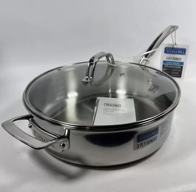 VIKING 18/8 3-Ply Stainless Steel Saute Pan Glass Lid 5.25 Qt 40011-3052B NEW • $75