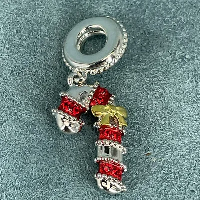 Chamilia Christmas Charm Candy Cane Striped Enamel Bow Drop 925 Sterling Silver  • £12