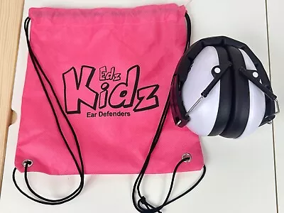 EDZ Kidz Ear Defenders Adjustable White With Carry Bag WORN ONCE! • £10