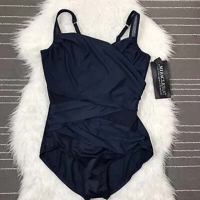 Miraclesuit Network Madero Swimsuit Size 18 DD Cup Sheer Panel Blue • $104.50