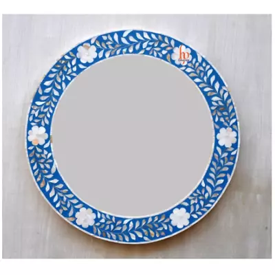 Handcrafted Mother Of Pearls Inlay Mirror Frame | Blue Round Decorative Frame  • $380.80