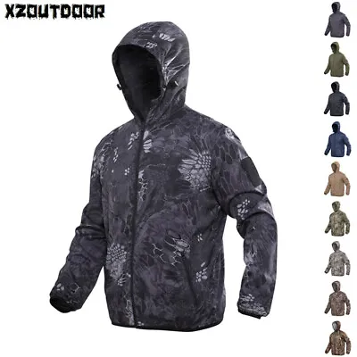 Windbreaker Mens Combat Jacket Tactical Military Light Weight Casual Coat Hooded • $22.99