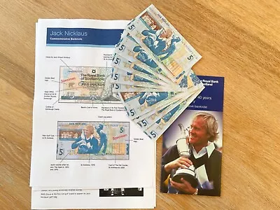 18 Jack Nicklaus Scottish £5 Five Pound Note Uncirculated - Consecutive Notes ++ • £415