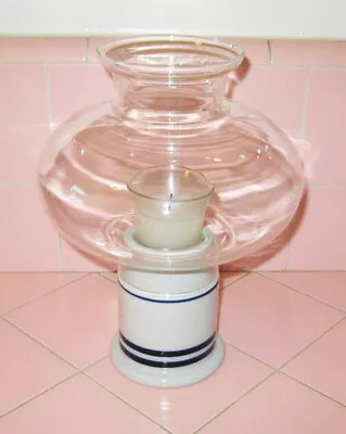 $35 • Buy Vintage Dansk Christianshavn Blue Hurricane Lamp Votive Candle Glass Shade Japan