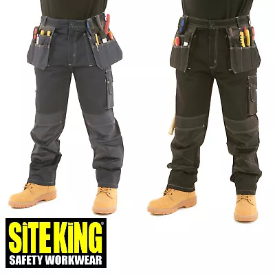 £29.99 • Buy Mens Heavy Duty Contrast Cargo Holster Pocket Strong Work Trousers By SITE KING