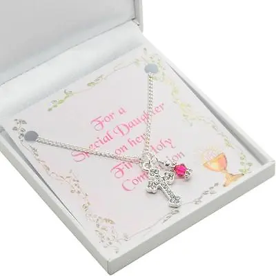 £10.99 • Buy First Holy Communion Day Gift, Birthstone & Cross Necklace For Goddaughter Etc