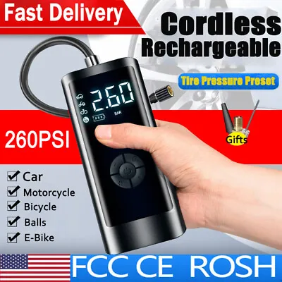 260PSI Mini Air Pump Cordless Air Electric Tire Inflator Car Bike Rechargeable • $30.79