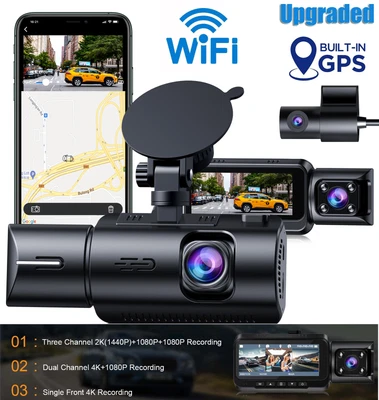 $188.90 • Buy TOGUARD WIFI Dash Cam 4K Front Inside And Rear Car Camera W/ IR Night Vision GPS