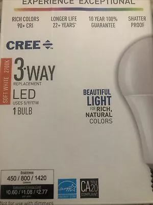 Cree 40W 60W 100W Equivalent Soft White (2700K)  3-Way Light LED 10.99 • $6