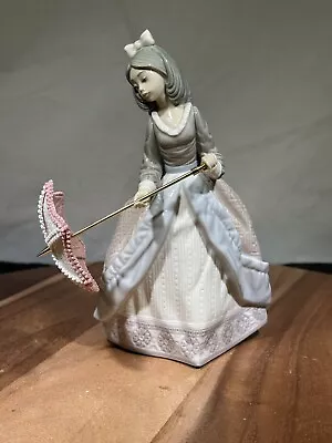 Retired Lladro 5210 Daisa 1983 Girl Bow Lace Parasol Umbrella Porcelain Figurine • $149.95