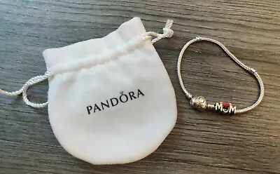 Authentic Pandora Disney Minnie Mouse Mom Charm Heart Clasp Bracelet And Pouch • $80