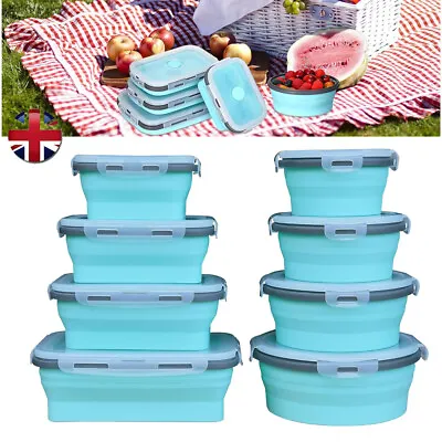 8 Piece Silicone Food Storage Boxes Collapsible Lunch Bowl Container With Lids • £21.90