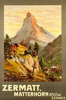 Zermatt Matterhorn 1904 Swiss Travel Belle Epoque Giclee Canvas Print 12x18 • $32.95