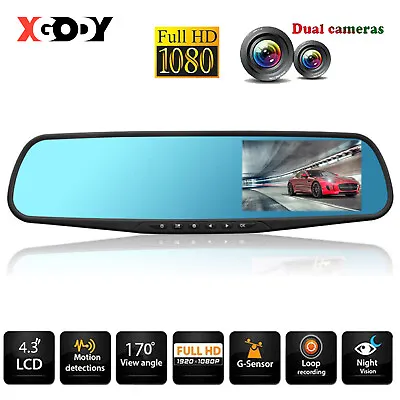 $32.99 • Buy XGODY Car Video Recorder DVR Camera Rear View Mirror HD Dash Cam Front And Rear