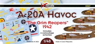 DK Decals 1/48 DOUGLAS A-20A HAVOC  THE GRIM REAPERS  1942 • $18.99