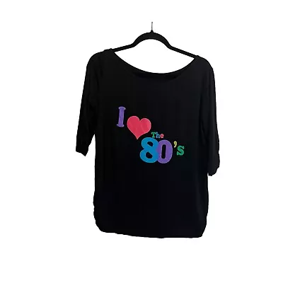 Womens I Love The 80s Black Graphic Logo Spellout Tee 3/4 Sleeve Top Size L • $8.09