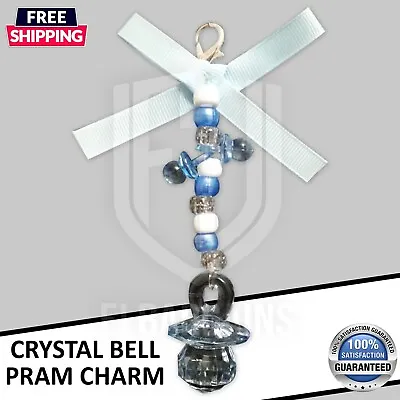 £4.95 • Buy Pram Charm  Blue Dummy Beaded For Baby Boy Shower Gift Satin Ribbon