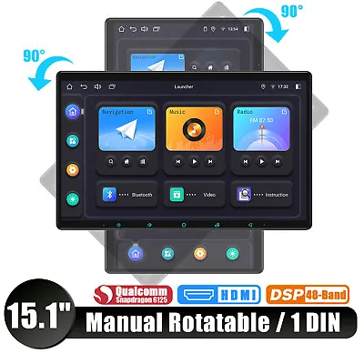 8+128GB Single 1DIN Rotatable 15.1 Inch Touch Screen Android 12 GPS Navi 4G WiFi • £496.88