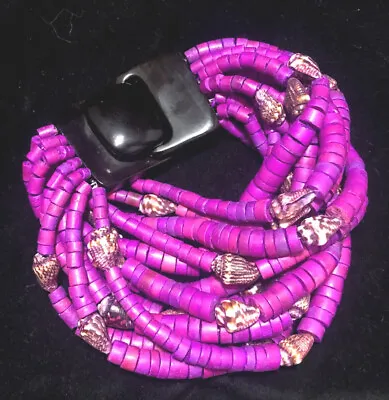 Monies Gerda Lynggaard Fuscia Coconut Shell Bead Multistrand Bracelet Signed • $314.99