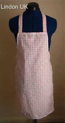 Gingham Apron Pink Daisy With White Ric Rac / Made In England • £5