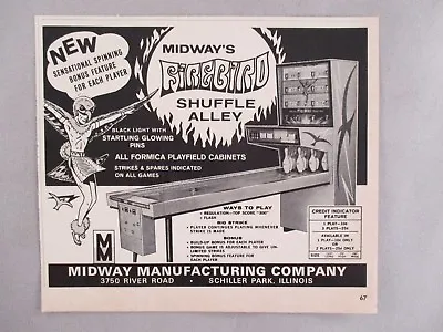 Firebird Shuffle Alley PRINT AD - 1967 ~~ Puck Bowling Arcade Game; Midway Mnfg • $9.99