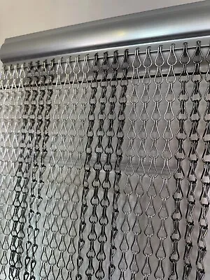Grey & Silver Double Hook Aluminium Chain Fly Screen Door Curtain 90x210cm • £78.99