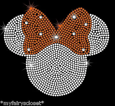 7.1  ORANGE Minnie Mouse Iron On Rhinestone Halloween TRANSFER Applique Decal • $13.50