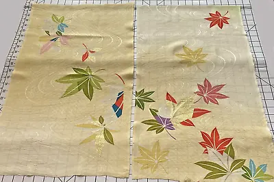 Vintage Furisode Kimono Yellow Silk Fabric Gold Metallic Accents 2 Each 25x14 In • $11