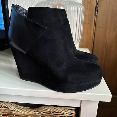 Mint Velvet Black Suede Leather Ankle Wedges Size 36 • £18.50