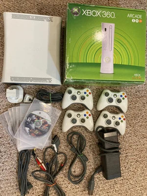 $96.31 • Buy Microsoft Xbox 360 Arcade Matte White Console W/Box, 4 Controllers & 7 Games!