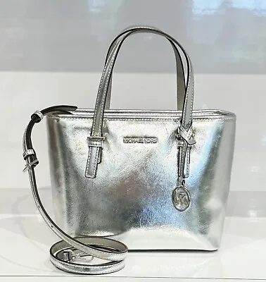 Michael Kors Jet Set Travel  Xs Carryall Tote Shoulder Crossbody Bag Silver • $98.48