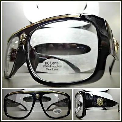 Mens CLASSIC VINTAGE RETRO Style Clear Lens EYE GLASSES Black Gold Fashion Frame • $13.99