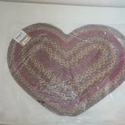 Red Green And Tan Heart Shaped Jute Braided Rug Floor Mat Country 20x30 • $19.99