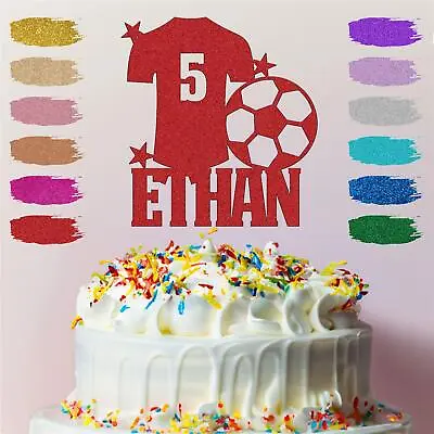 Personalised Football Cake Glitter Topper Birthday Party Any Age Name Custom UK • £2.75