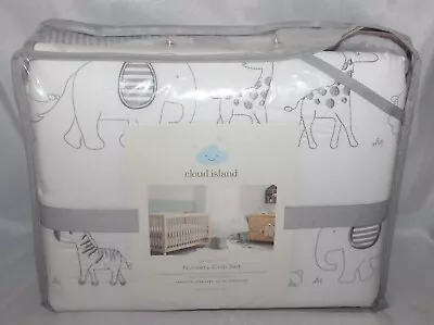 Cloud Island White & Gray Two By Two Animals 4 Piece Nursery Crib Bedding Set • $29.99