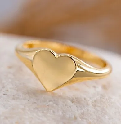 14K Solid Gold Signet Ring Heart Signet Ring Personalized Ring Stacking Ring • £47.57