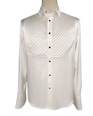 Mens The Highest 40 Momme 100% Mulberry Silk Pleated Chest Tuxedo Dress Shirt • £299