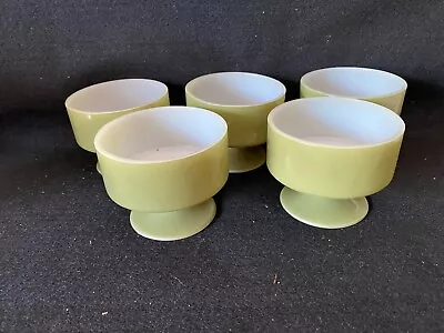 Vintage Federal Glass Footed Dessert Sherbet Cup Dish Milk Glass Olive Green • $15.99