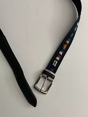 Leather Men’s  Blue Canvas Leather Tip Belt Nautical Sailing Sz 40” • $22