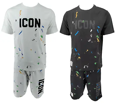 £26.75 • Buy Icon T Shirt Shorts Twin Set Mens Paint Splash Tracksuit Shirt Casual Wear Top