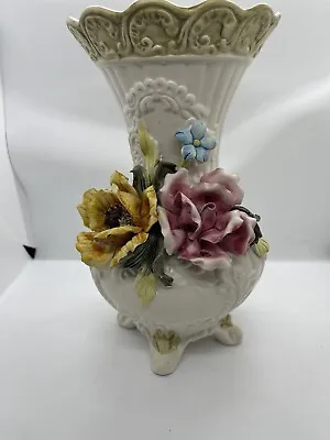 Vintage Capodimonte Vase With Colorful Dimensional Roses • £66.50