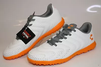 Charly Perseus NEW Mens US 9 MX 27 White Orange Lace Up Turf Soccer Shoe 1086368 • $20