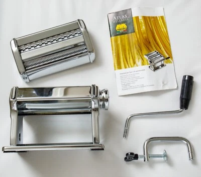 $55 • Buy MARCATO Atlas 150 Pasta Machine Made In Italy Includes Cutter Hand Crank Chrome
