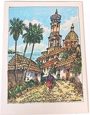 Puerto Vallarta Watercolor Painting Street Scene Signed 15 X 11 • $35