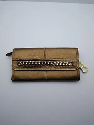 NEW! B MAKOWSKY Metalic Copper Brown Leather Clutch Wallet W/ Chain Detail • $34.75