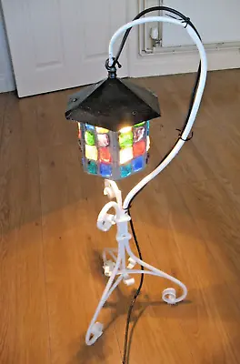 Vintage Peter Marsh Rock Glass & Ornate Wrought Iron Floor Standing Lamp Lantern • $196.38