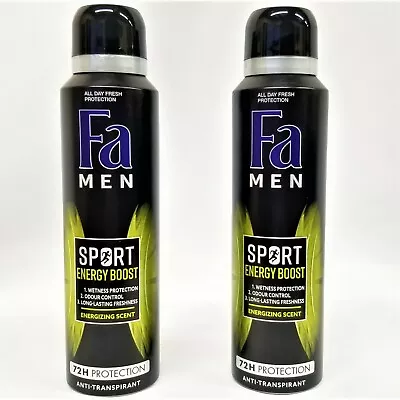 2 CANS - Fa SPORT ENERGY BOOST - Men 48HR Deodorant - 150mL Ea - Made In Germany • $15.95