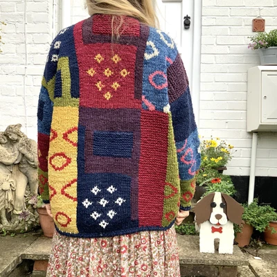 £135 • Buy Vintage Colourful L Cardigan Amano Wool Handknit Handmade Pachamama