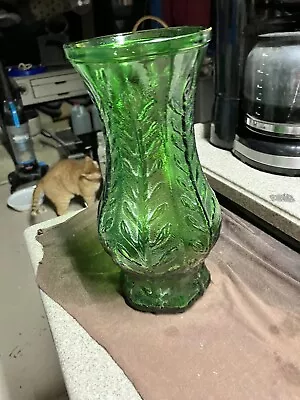 Vintage FTD  Large Green Glass FTD Vase  Leaf Design  Free Shipping • $5