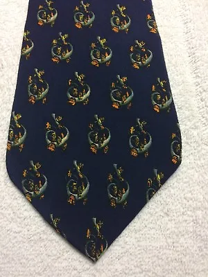 J Garcia Mens Tie Navy Blue With Orange Green Gray 3.75 X 57 • $17.61